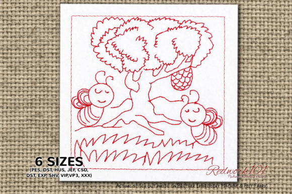 Bee with Tree Redwork: Seasonal Embroidery Review