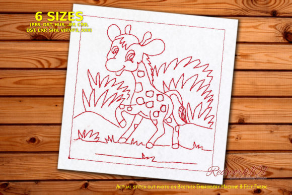 Happy Giraffe in the Jungle Redwork for Merch