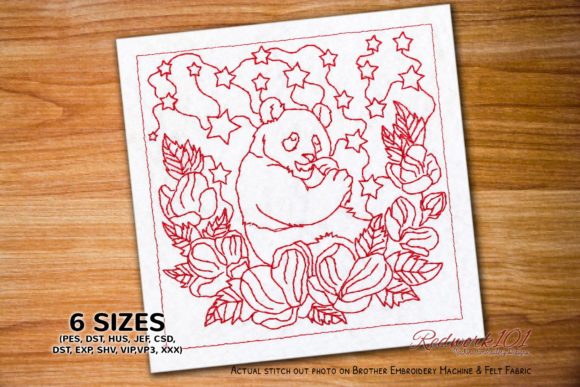 Panda in Forest Scene Redwork Embroidery Design Review