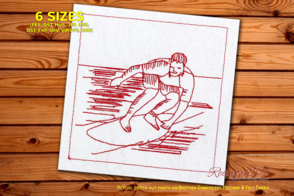 Surf Boy on Surfboard Redwork Design Review