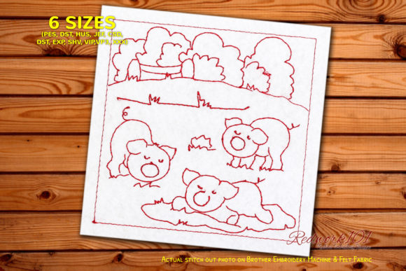Three Cute Pigs Redwork for Personalized Gifts